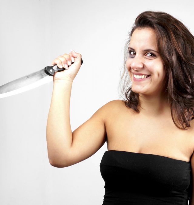 Violence against Men women act crazy trying to kill people with knife